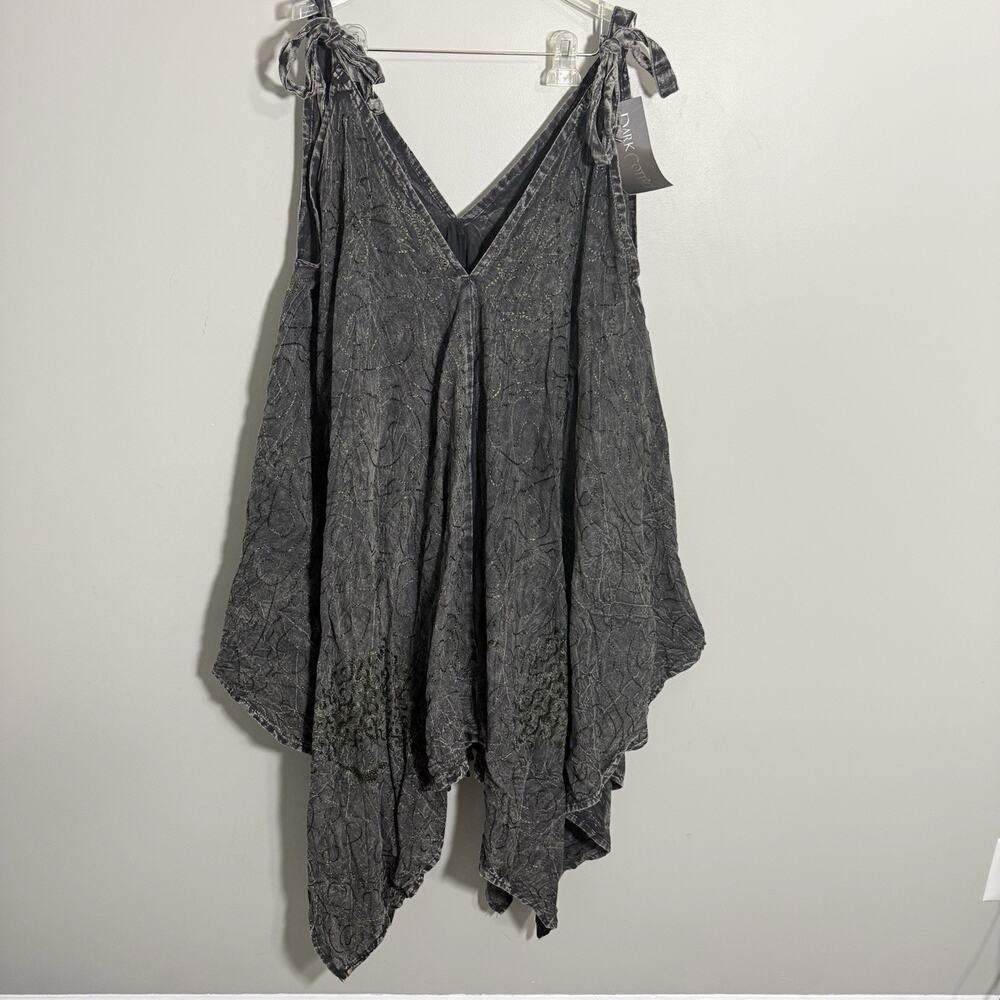 Dark Cottage Fairy Romantic Gray Green Embroidered Dress Asymmetrical L/XL NEW - Picture 2 of 6